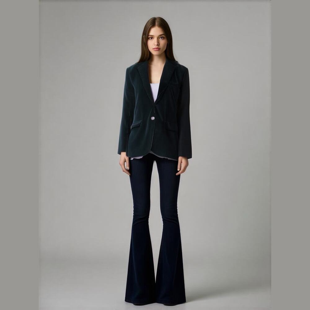 Jenni Kayne Size M Double Button Corduroy Blazer Jacket Dark Blue Classic Preppy